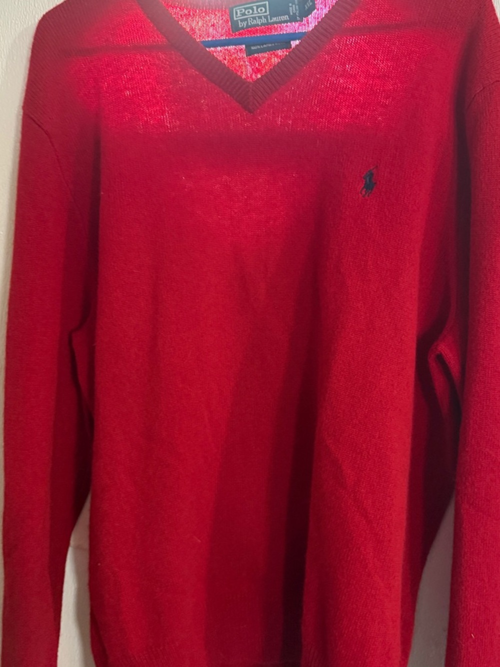 Polo by Ralph Lauren Men's V-Neck Sweater - Bright Red with Navy Pony